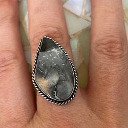 925 Sterling Silver Larvikite Gemstone Ring 8