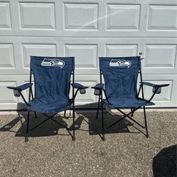 Pair Of Rawlings Full Size Seattle Seahawks Fold Up Household Camp Chairs