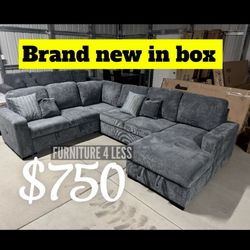 4-Piece Convertible Sectional Sleeper Sofa, Chaise Storage, Sofa Storage & USB Port  