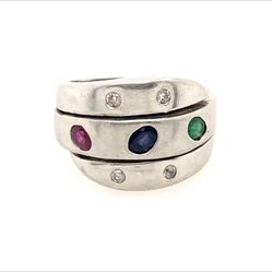 Stunning 18k Diamonds, Emerald, Ruby & Sapphire Ring