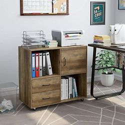 Mobile File Cabinet with 2 Drawers and Wheels Storage Shelves