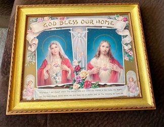 Ornate Frame w/House Blessing Sacred Hearts Print