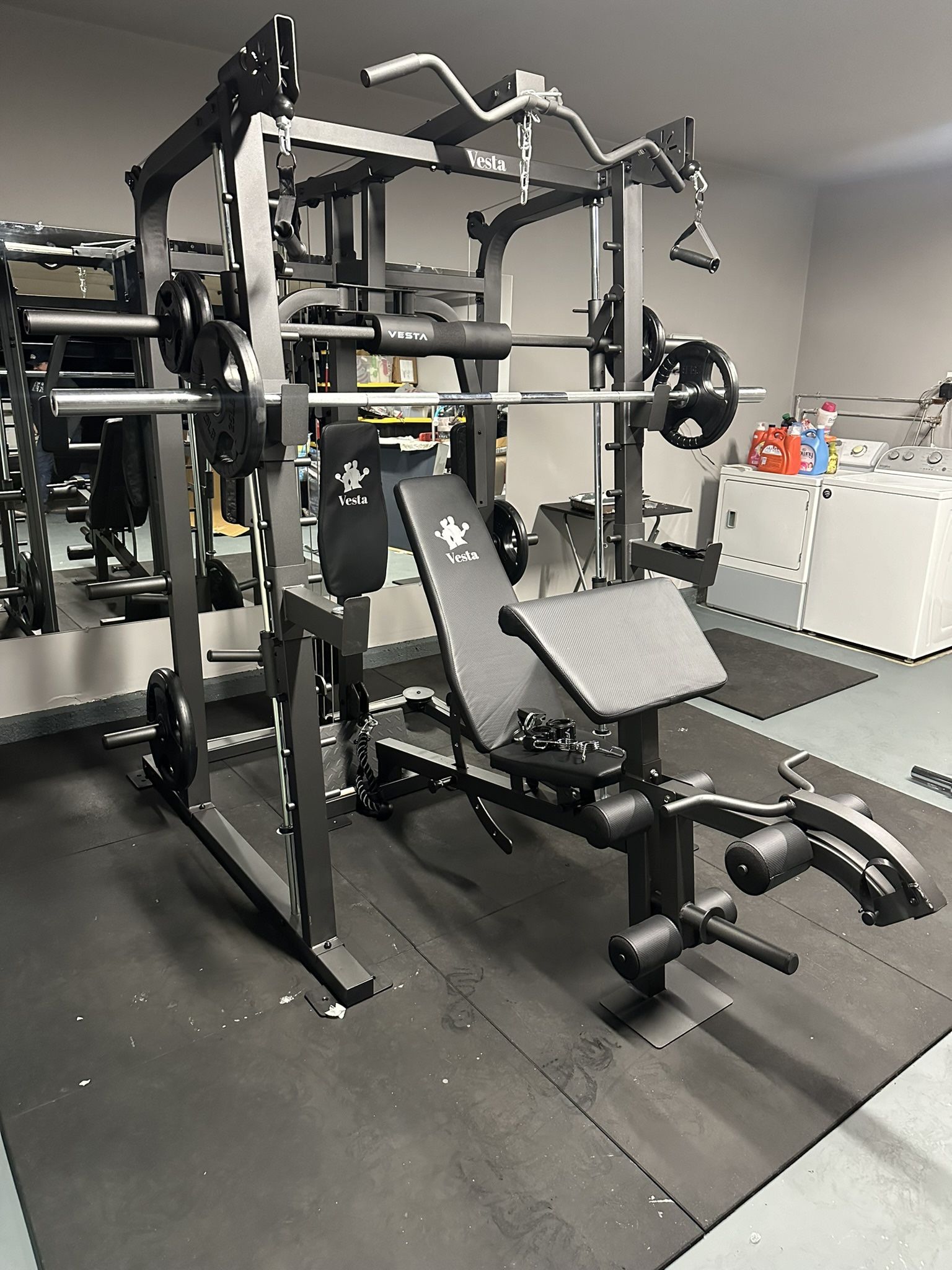 Vesta Fitness Smith Machine 2001 w/Bench Attachment | 230lb Bumpers Weights | 7ft Olympic Bar | Fitness | Gym Equipment | FREE DELIVERY🚚 