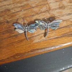Abalone And Silver Dragonfly Earrings