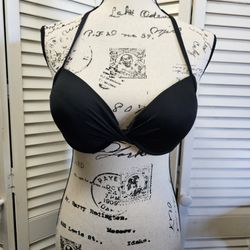 Black halter bikini top with back adjustable closure