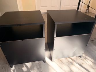 Pair of Black Nightstands with Open Shelf and Drawer