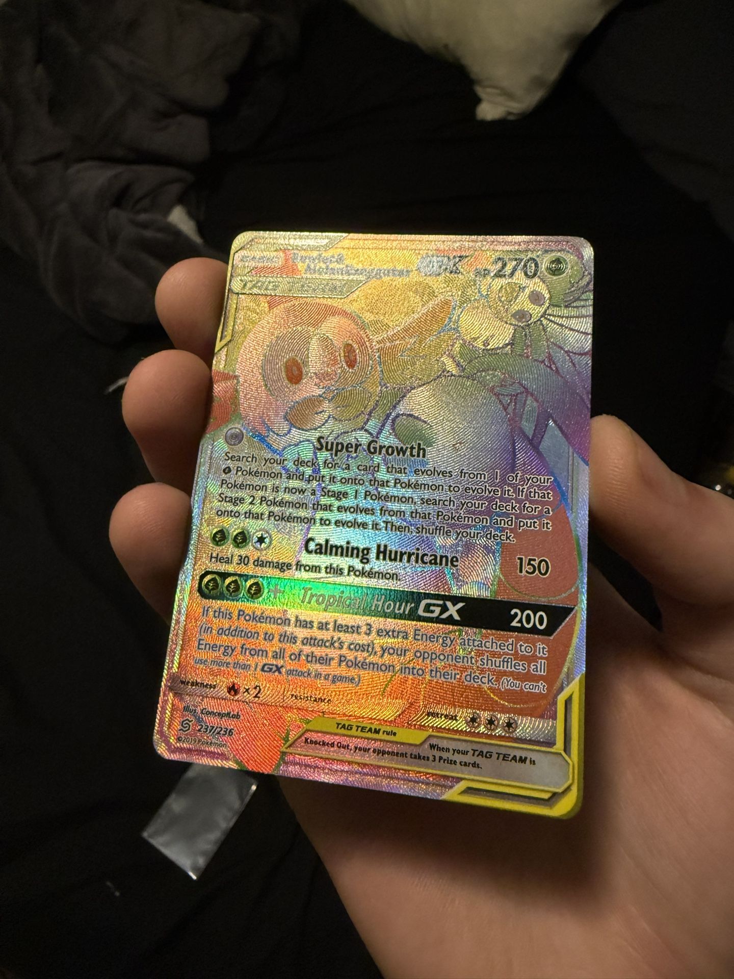 Pokemon Rainbow Rare Tag Team Rowlet And Alolan Exegguter