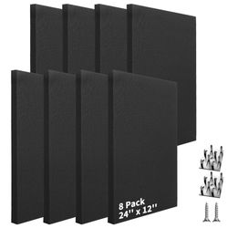 8 PCS Acoustic Panels, 24''x12'' Fabric Soundproof Wall Panels, Easy-Hook Mounting Sound Absorbing Panels for Studios, Office, Home Theater,Black