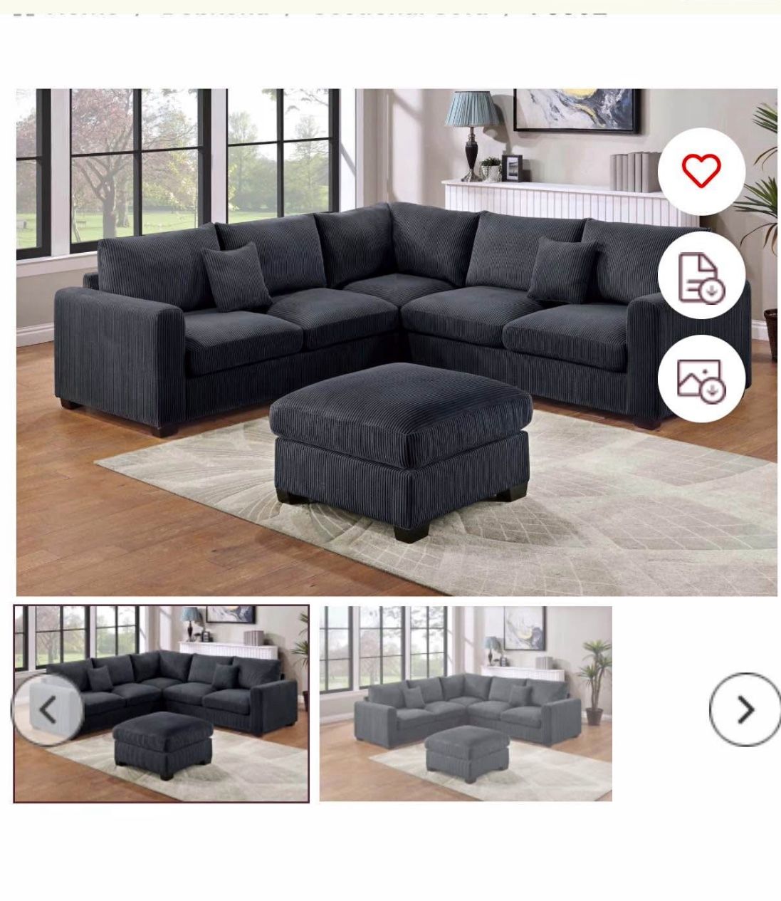 3Pc Sectional With Ottoman 99”X99”