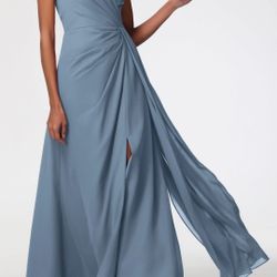 🌺Dusty Blue A-Line Pleated Chiffon Dress🌺