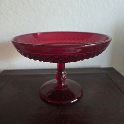 Diamond Point Ruby Red Compote By Ivima Glass