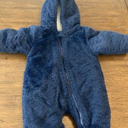 WONDER NATION Baby Bunting Snowsuit 0-3 Months Navy Blue Fleece Bear Ears Pram