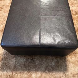 Dark Brown Leather Ottoman w/ storage 