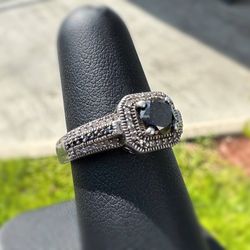 Jewelry .925 sterling silver onyx stone natural diamond 3.00CT Ring size 7.00