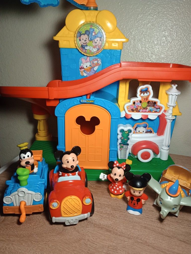 Fisher Price Little People Magical Day At Disney Mickey Goofy Jalopy Cars Minnie Dumbo With Sounds 