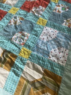 Vintage Handmade Bow Tie Patchwork Quilt 72x72 Cottage Farmhouse Throw