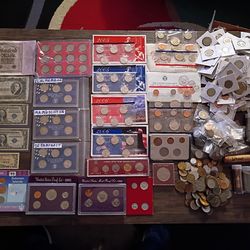 HUGE Coin Collection US & Foreign, proof & mint sets, State Quarters, Wheat Pennies, flips, raw, currency. ONLY $500. Just Reduced To $400.