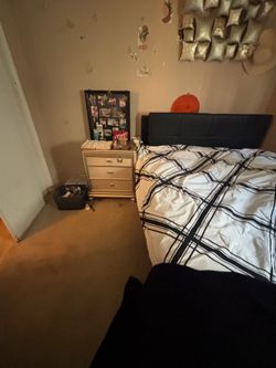 Queen bedframe for sale has lights used but in good condition conditions you can also have mattress for free