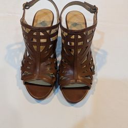 Brown Leather Chunky Heels Size 8.5