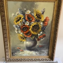 Vibrant Floral Paining In Gold Frame