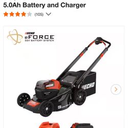 Echo eFORCE 56V 21 in. Cordless Battery Walk Behind Self-Propelled Lawn Mower with 5.0Ah Battery and Charger