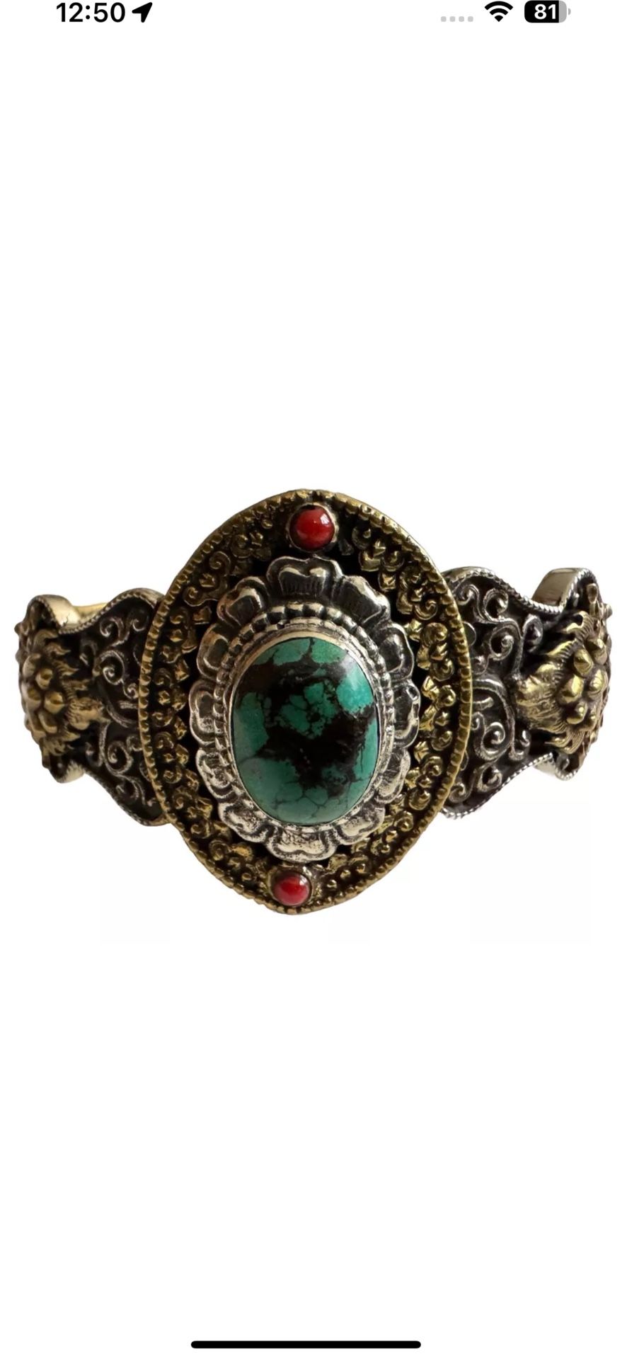 Stunning & Vintage Hand Carved Tibetan Auspicious Symbol Cuff Bracelet 73grams