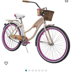 Huffy 26%22 Panama Jack Women's Beach Cruiser Bike, Cream Vanilla & Firmstrong Classic Beach Cruiser Bicycle Bell, Vanill