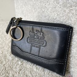 Coach Vintage Keychain Coin Wallet Pouch Bag Charm Black Leather