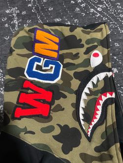 A Bathing Ape Shark Hoodie Green Half Camo Full Zip Mens XL Black Bape 100% Authentic