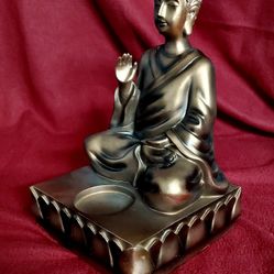 "Serene Enlightener - Bronze Buddha Candle Holder”