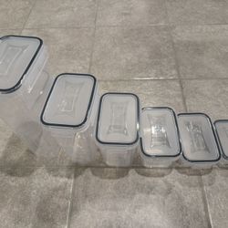 Airtight Container Set for Food Storage - 6 Pc Set - BPA Free Heavy Duty Plastic - Interchangeable Lids - Clear Plastic 