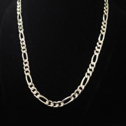 19" x 8 mm Heavy Solid Sterling Silver Figaro Link Necklace. Italy, MINT!