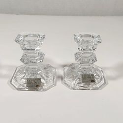 SET OF 2 MIKASA CRYSTAL LINEAR CANDLE HOLDERS SLOVENIA
