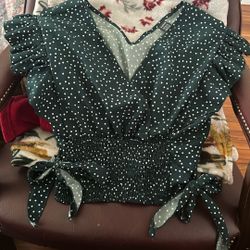 Short Ruffle Pockodote Green Shirt 