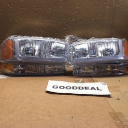 #193 Fit 99-07 GMC Sierra/Yukon Chrome Amber LED DRL Strip Headlight 