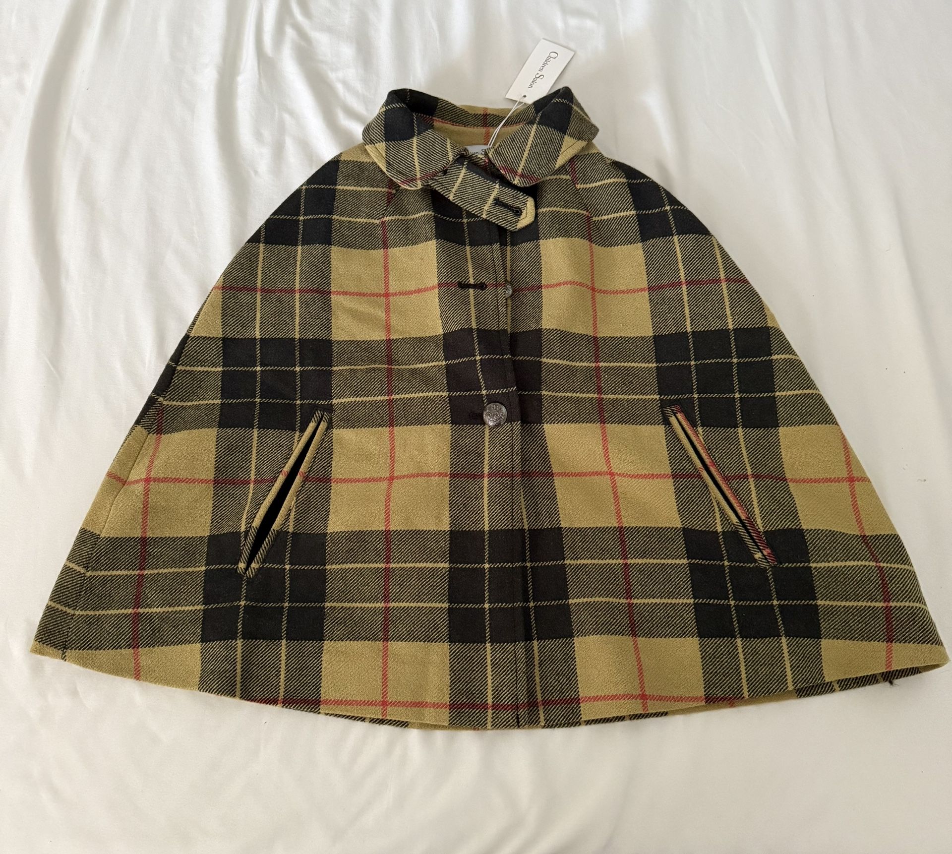 NWT Wool Plaid Cape with Buckle Detail 4Y