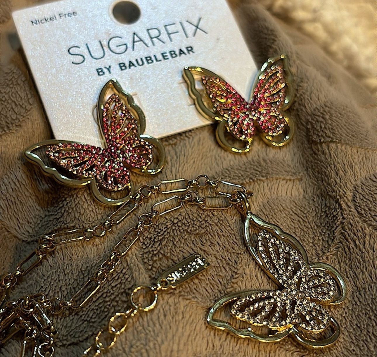 Baublebar Sugarfix Gold Butterfly Necklace And Earrings