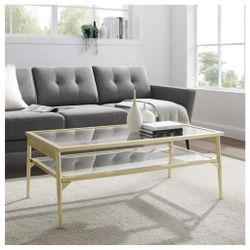 💥P200#1 $180 Rayna 42" Two Tier Glass and Metal Coffee Table in Gold