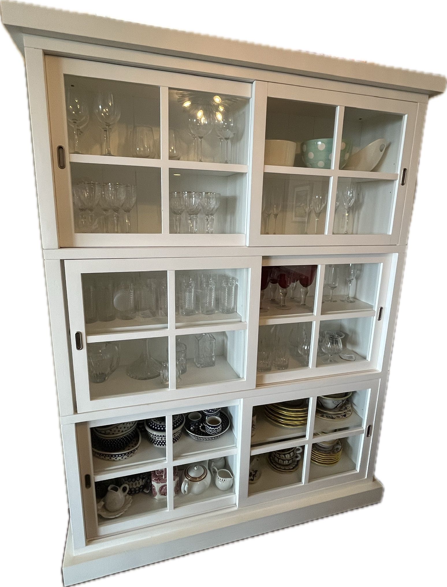 White display case/ Shelving/ Cabinet With Glass Sliding Doors