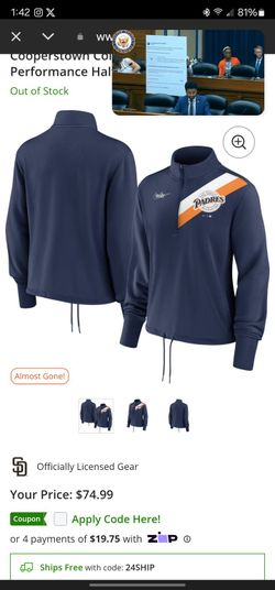 Women's San Diego Padres Nike Navy 1998 Cooperstown Collection Rewind Stripe Performance Half-Zip Pullover Size SMALL