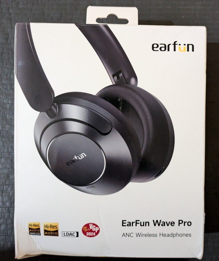 EarFun Wave Pro Active Noise Canceling Headphones, Wireless Over Ear Bluetooth Headphones, LDAC Hi-Res Sound, 5 Mics AI Clear Call, 80H Playtime