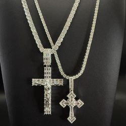 VVS Moissanite Tennis Chain & Cross Sets 💎 (Pass Diamond Test)
