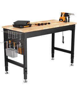 #P2 CAMMOO 48" Adjustable Workbench, 2000LBS Max Load, Pegboard & Power Strip