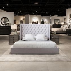 Queen Bed Grey New