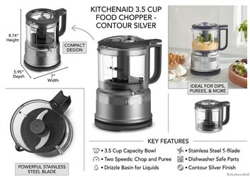 ​KitchenAid 3.5 Cup Food Chopper Contour Silver Mini Processor KFC3516CU Tested