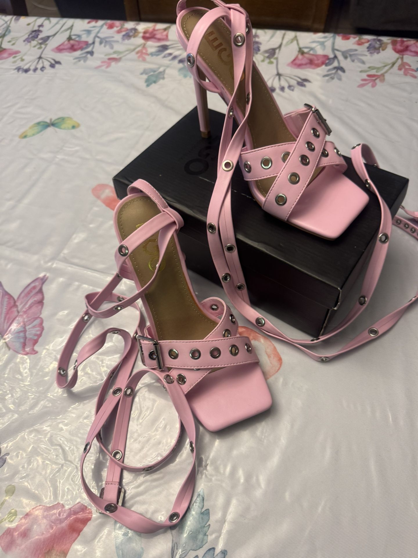 EGO pink buckle strap stiletto heels -size 7