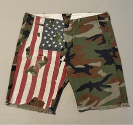 Ralph Lauren Denim & Supply Camo Flag Shorts Distressed
