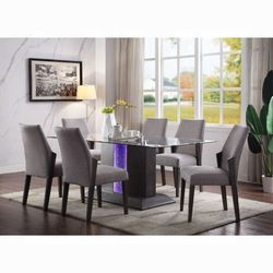 Brand New Luxe Upholstery Dining Table/Set with LED Inlay