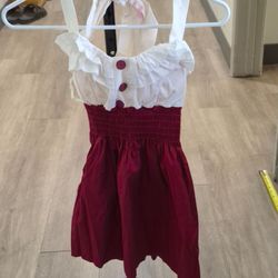 Rhapsodielle Women Size Small Tank Top short dress ruffled White & burgundy A007