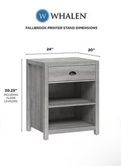 New Whalen Fallbrook 2-Shelf Laminate Mobile Printer Stand, Smoked Ash (SPUS-FBPS-GM)